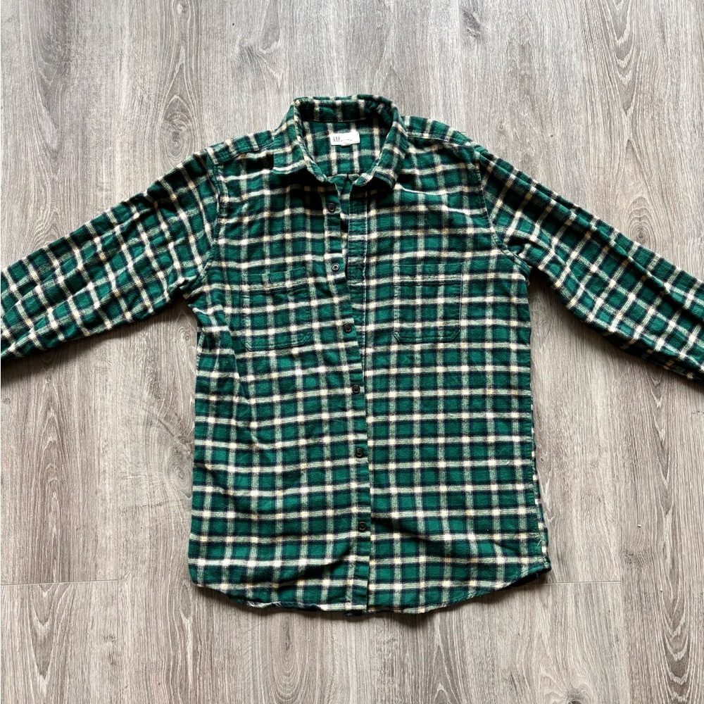 Gap 100% Cotton Green & Yellow Fleece Flannel - Picture 2 of 6